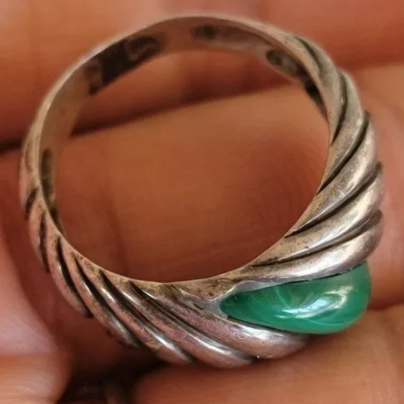 Chunky Southwest Native American chunky curved ribbed malachite 925 sterling rin - Picture 8 of 12